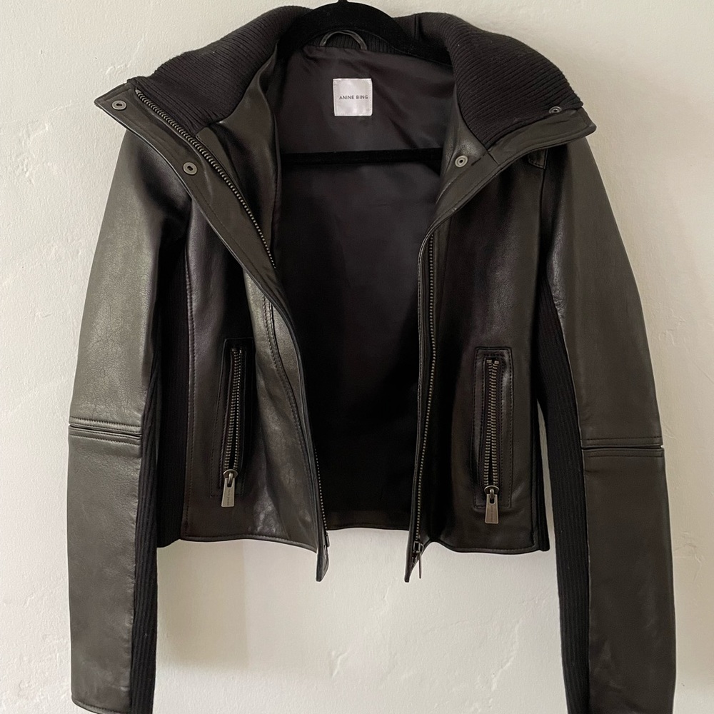 Anine Bing Sweater Leather Jacket